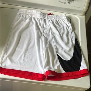 Nike White and Red Athletic Shorts with Elastic Waistband